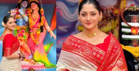 ‘এক দুর্গার সামনে আরেক দুর্গা’, পূজা চেরীর ছবি ঘিরে মুগ্ধতা